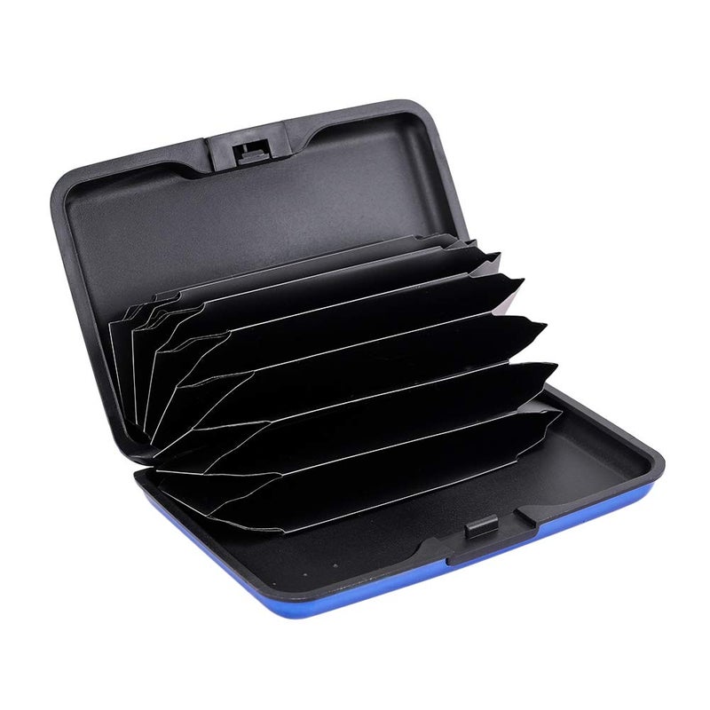 ELFISH Mini RFID Aluminum Wallet Credit Cards Holder Business Card Case Metal ID Case for Men Women (Blue) - Image 2